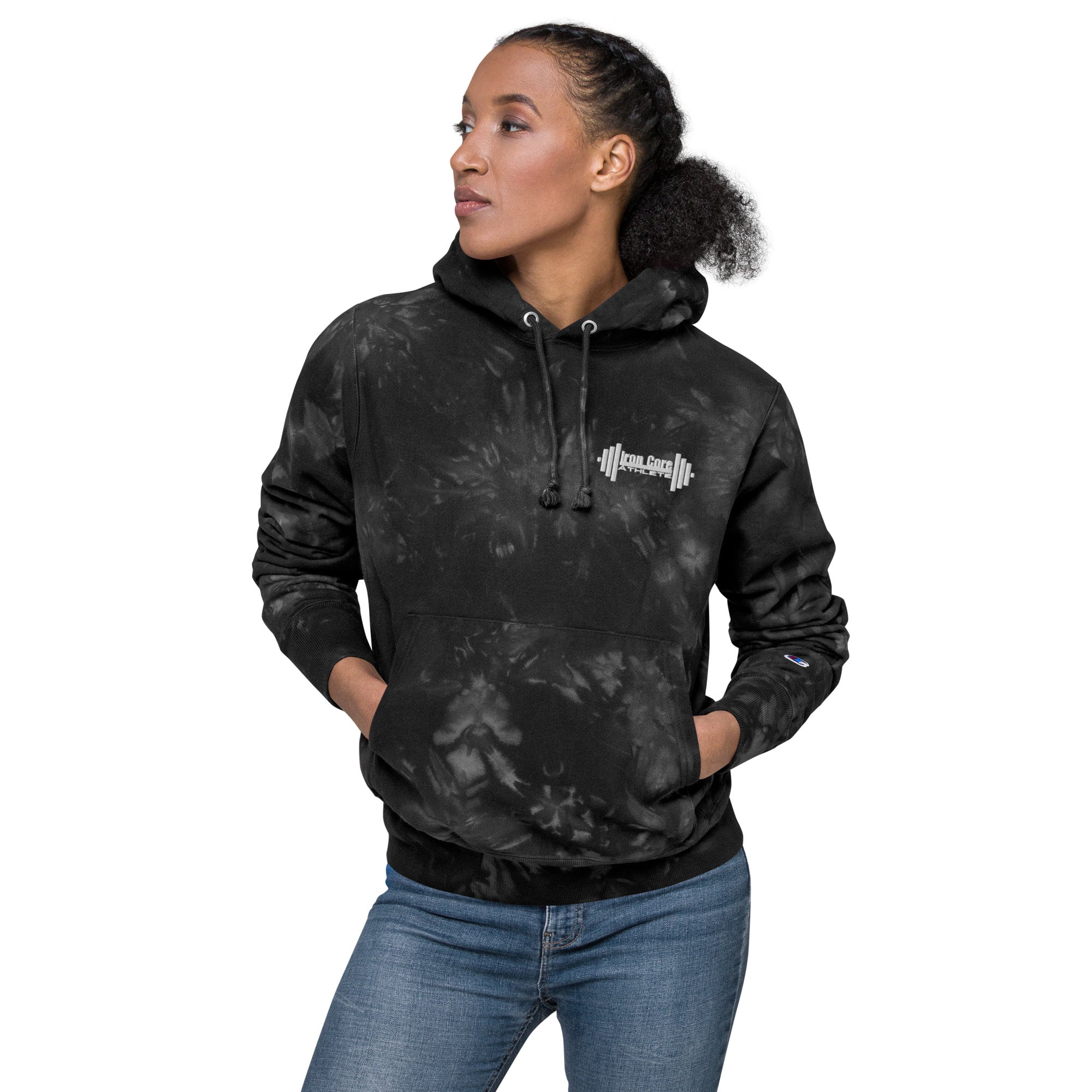 Embroidered Iron Core Unisex Champion tie-dye hoodie