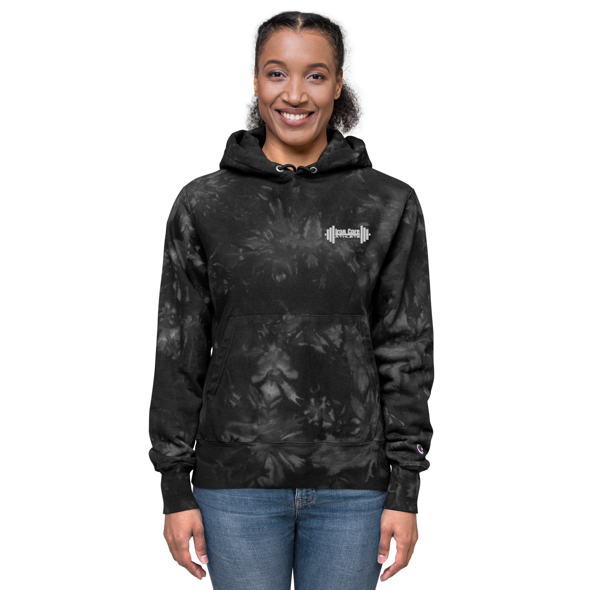 Embroidered Iron Core Unisex Champion tie-dye hoodie